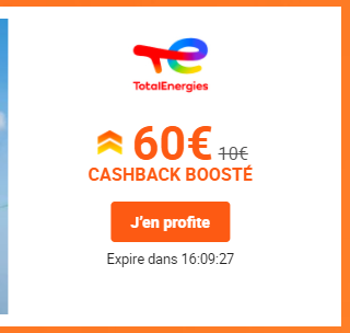 60€ de cashback TotalEnergies avec iGraal + 10€ en code bonus d'inscription