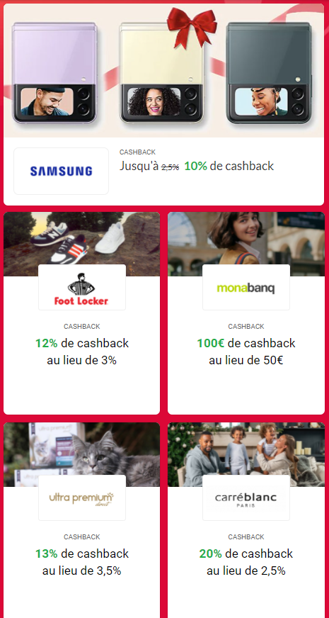 iGraal - Super Sunday - CashBack & Codes promo - Samsung - CarréBlanc - FootLocker - MonaBanq - UltraPremium - 20211205