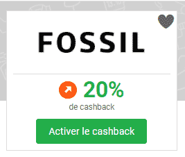 Fossil / iGraal : CashBack - Réduction - Code-promo -20%