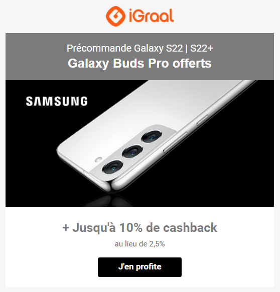 Code promo Samsung / iGraal : 10% de cashback