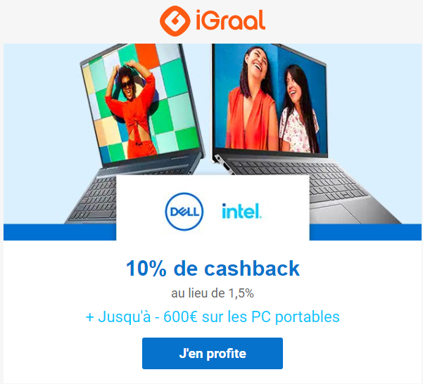 Code promo Dell : 10% de cashback Dell avec iGraal + codes promo Dell + Bonus iGraal 10€