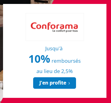 Code promo Conforama : 10% de cashback + 3% de remboursement sur bons d'achat + 7€ de bonus eBuyClub