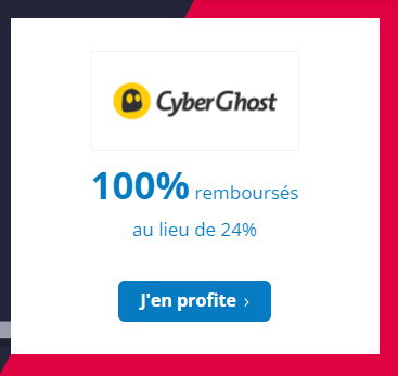 Code promo CyberGhost : 100% de remboursement en cashback + 7€ de bonus eBuyClub