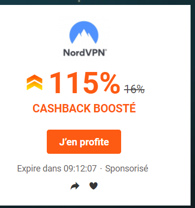 iGraal - NordVPN - Code promo - CashBack - 115
