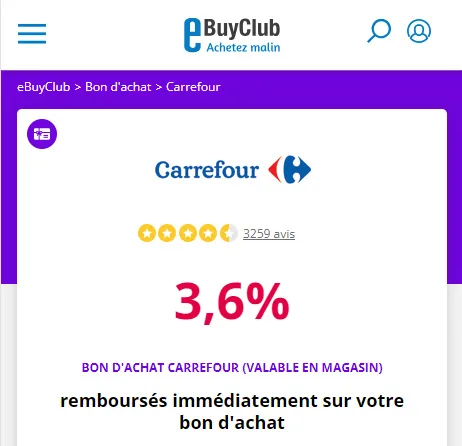 eBuyClub - Carrefour - Bon d'achat en supermarché