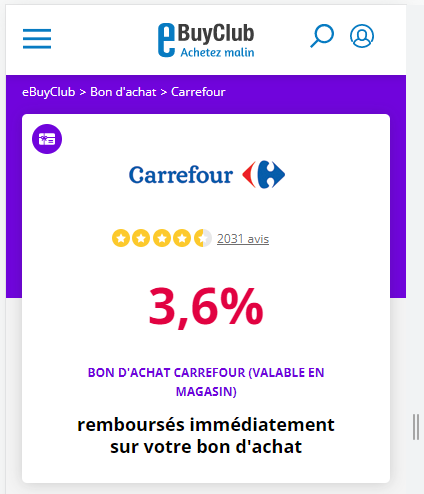 eBuyClub - Carrefour - Bon d'achat en supermarché