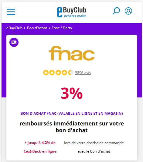 FNAC / eBuyClub : Bon-d'achat 3%