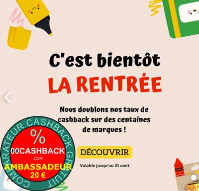 TopCashBack : Rentrée Scolaire 2024 + Bonus 20€