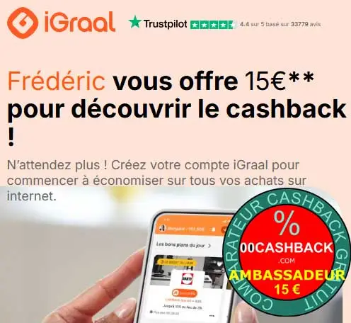 iGraal-CashBack : Bonus Black Friday 15€ Gratuit