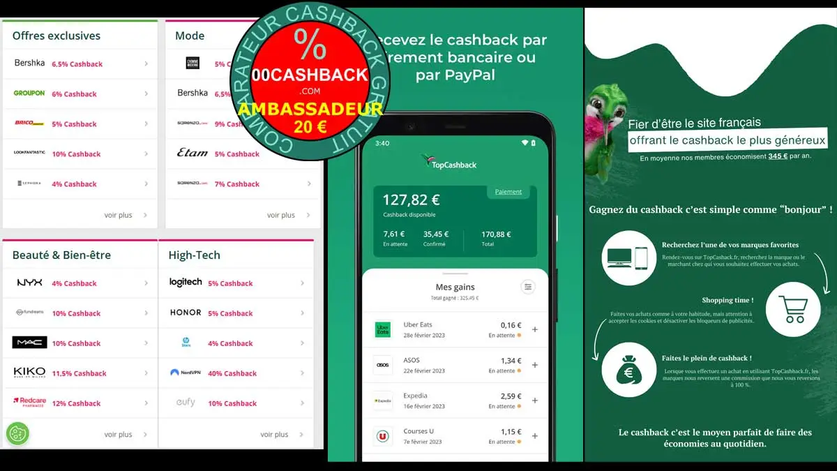 TopCashBack - Meilleur CashBack Garanti - Bonus Ambassadeur Gratuit 20€